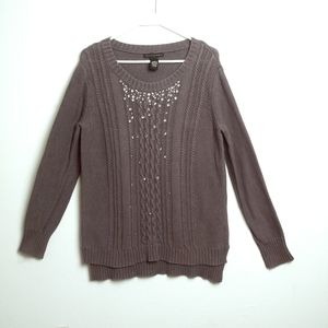 Grace Elements Gray Pullover Sweater with Cable Knit and Long Sleeves Size M